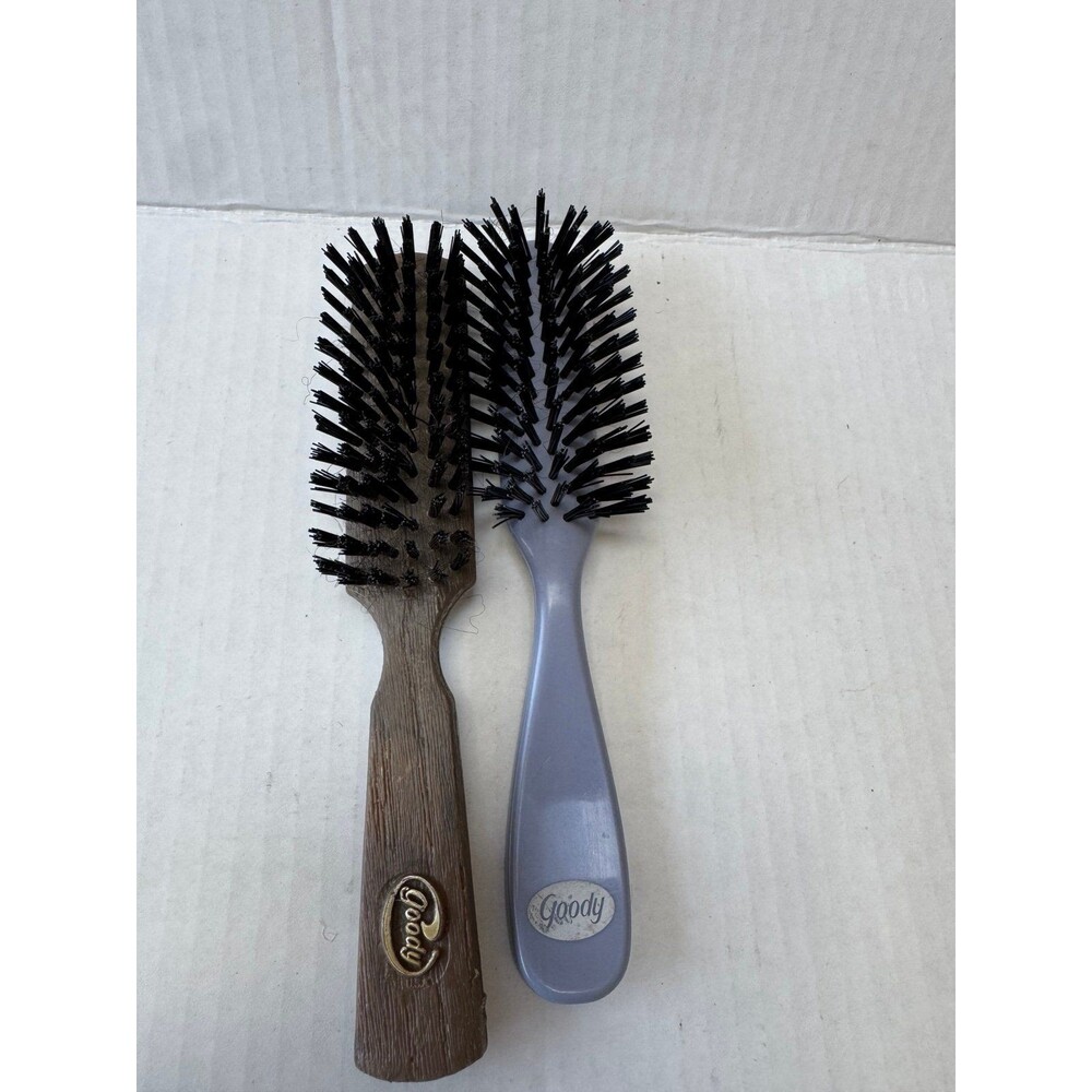 Lot of 2 Vintage Goody Finishing Detangling Brush Gray & Wood Nylon Bristles